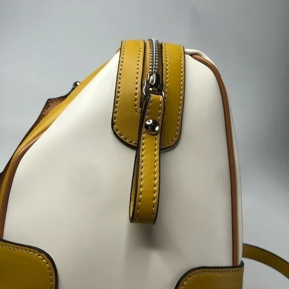 NEW Claudia Firenze Italian Color-block Leather Mustard Satchel Crossbody Purse - Picture 5 of 14